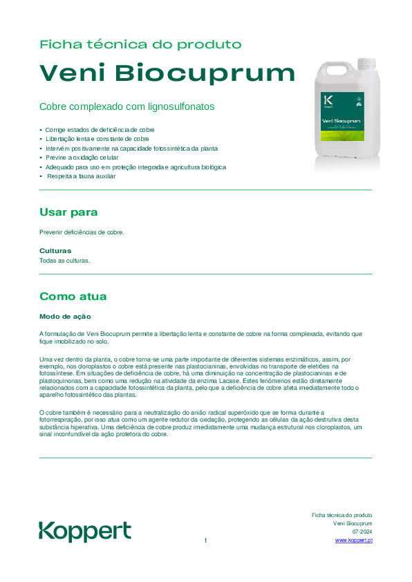 Ficha técnica do Veni Biocuprum