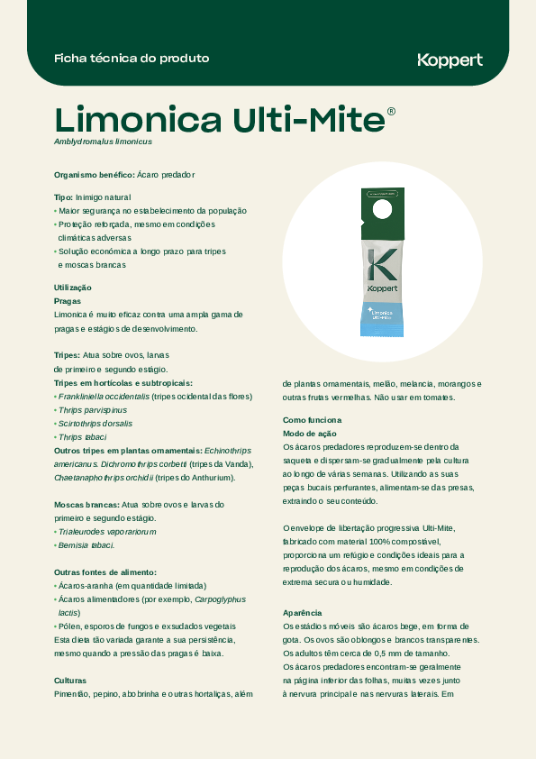 Especificações técnicas - Limonica Ulti-Mite